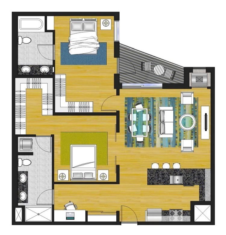 2 Bedroom (2J) Floor Plan 14